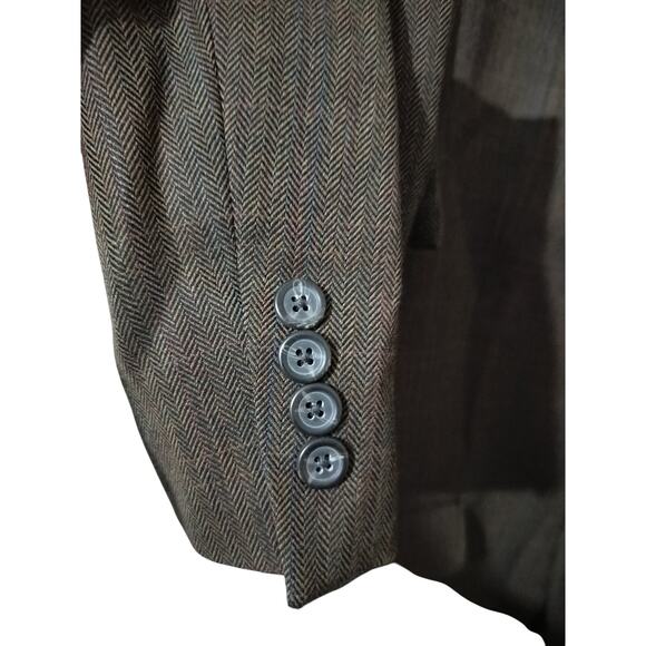 M607)IZOD Pure wool Woolmark Brown 
Herringbone Two button Blazer Sport Coat 44L - Picture 5 of 12